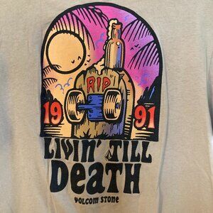 Volcom Men's Beige "Livin' Till Death" Graphic T-Shirt - 100% Cotton - Size M